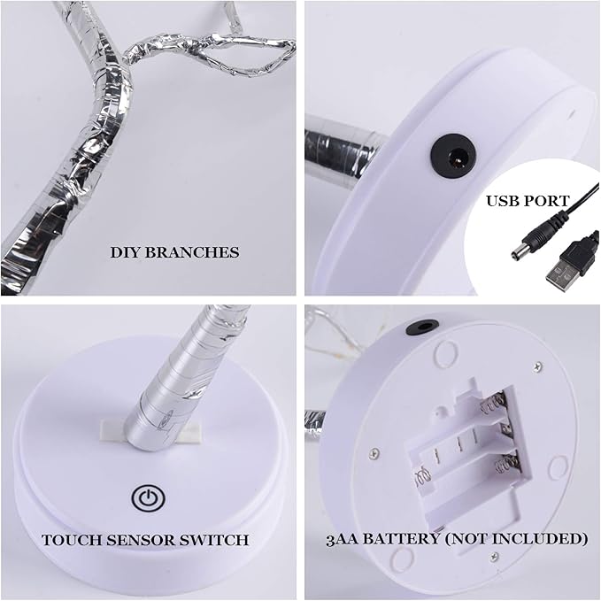 2 Pack 108 LED Sparkly Fairy Spirit Tree Lamp Remote Control, DIY Artificial Tree Lamp, 8 Modes USB/Battery Tabletop Bonsai Tree Light for Bedroom Desktop Christmas Indoor Decor (Warm White)