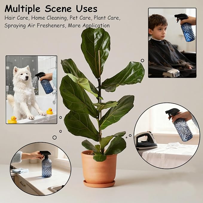 Glass Plant Mister Bottle, 13.5oz Refillable Water Spray Bottle with Adjustable Mist Nozzle for Indoor Flowers, Outdoor Gardening, Cleaning, Hair and Pets Care(Grayish Blue)