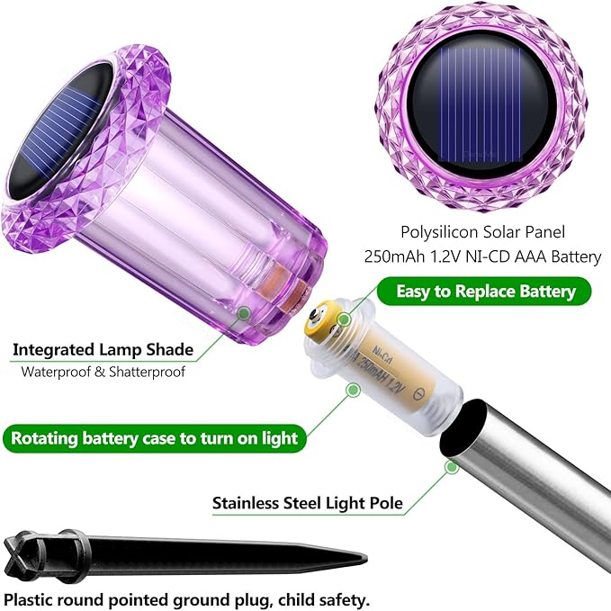 DenicMic Halloween Solar Lights Outdoor 15 Pack Waterproof Purple LED Stainless Steel Stake Outside Lights for Yard Pathway Garden Driveway Walkway Landscape Path Halloween Decorations Outdoor