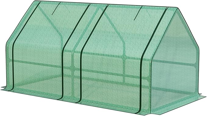 Aoodor 6 x 3 x 3 ft Mini Greenhouse with 2 Zipper Doors, Water-Resistant, UV-Protected for Flowers, Vegetables, and Herbs, Green