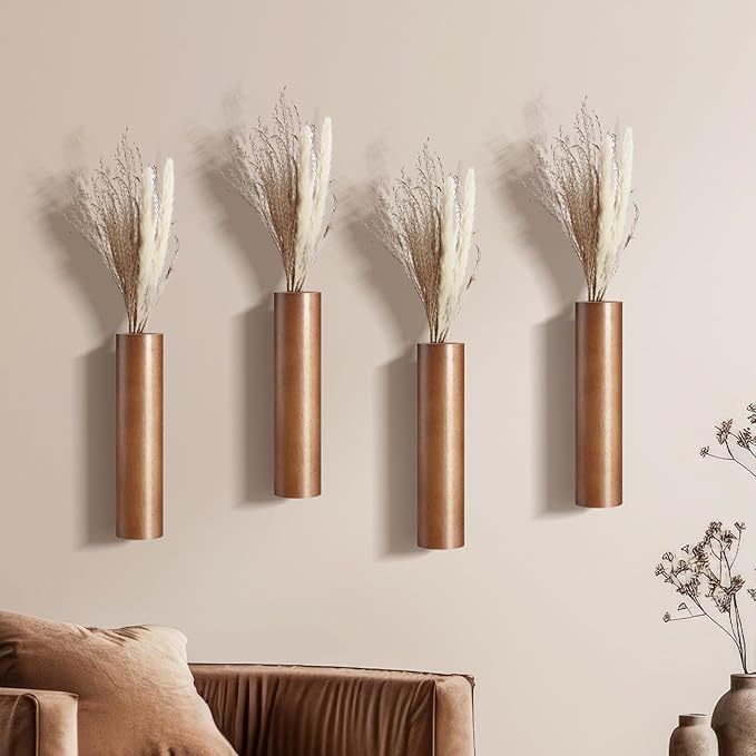 4 Pack Wood Indoor Wall Planter Modern Mounted Wooden Vases Home Wall Decor for Living Room Bedroom Bathroom for Dried Flowers and Greenery Plants