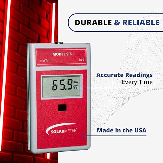 Solarmeter Model 9.6 Visible Red Light Meter, Handheld Digital Radiometer and Light Bulb Tester for Measuring Red Light for Collagen Stimulation & Wound Healing Lamps, 0-199.9 mW/cm², Made in USA