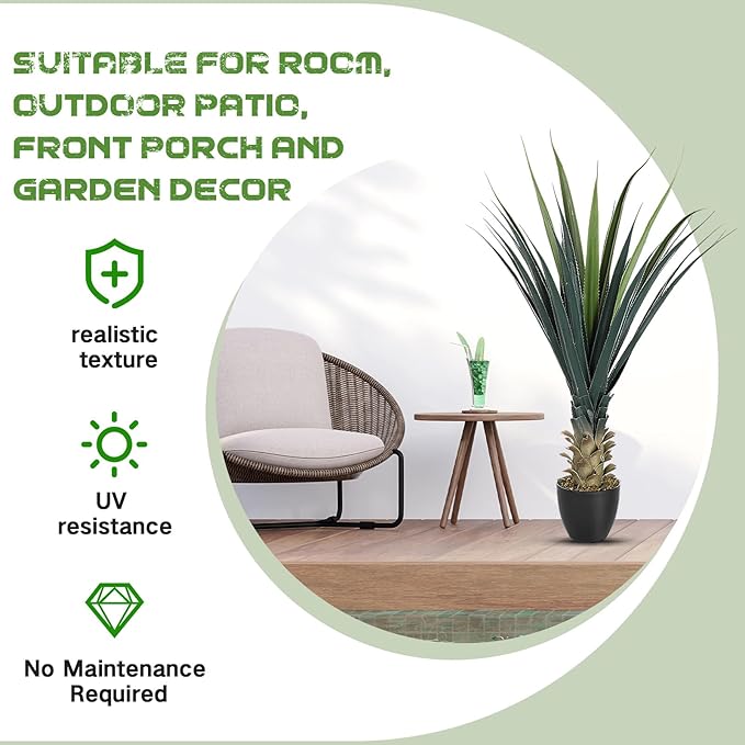 Giegxin 4 Piece 4ft Tall Artificial Spiked Agave Plant Potted Faux Agave Plants 48'' UV Resistant Large Realistic Artificial Greenery Outdoor Indoor for Housewarming Gift House Garden Bathroom