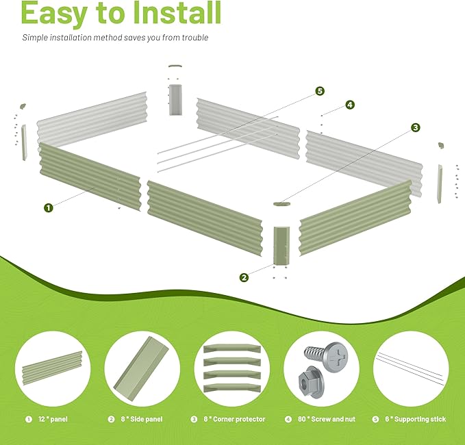 2PCS 8x4x1FT Galvanized Raised Garden Bed Kit, Galvanized Planter Raised Garden Boxes Outdoor, Large Metal Raised Garden Beds for Vegetables-Green