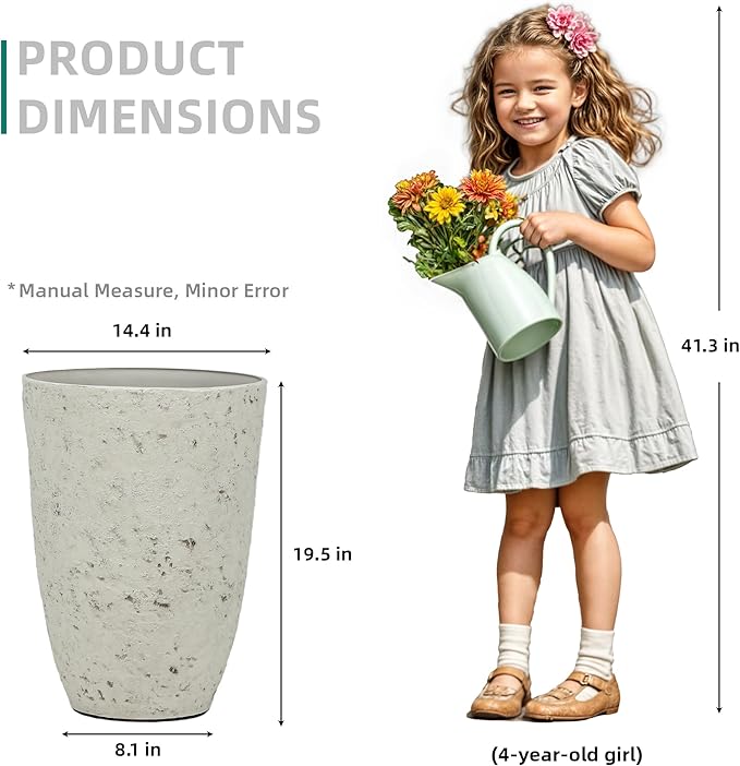 Ultym 19.5"H Resin Tall Planters for Outdoor Indoor Use, 2-Pack Large Flower Pots, Weather-Resistant Plant Container for Garden Yard Porch or Home Décor, Handcrafted Birch Bark Texture, Country White