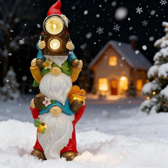 Funny Photography Garden Gnomes Statue, Solar Christmas Gnomes Outdoor Decor for Yard, Lawn, Patio, Porch, Unique Xmas Birthday Housewaming Gifts,12 Inch, Resin
