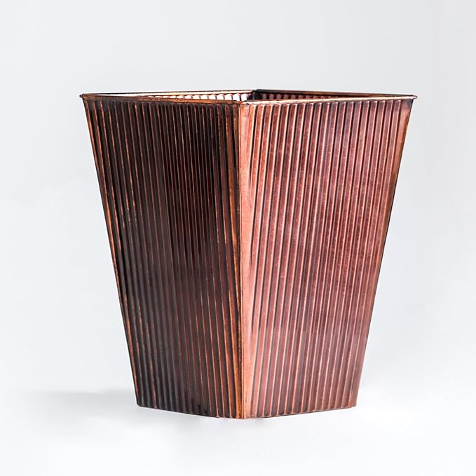 UltiTeque 18in Antique Copper Hand-Hammered Tapered Metal Planter Set of 2, 14in Dia Galvanized Steel Plant Pots with Drainage Hole & Rubber Plug for Indoor Porch Decor, Home Gardening Gift