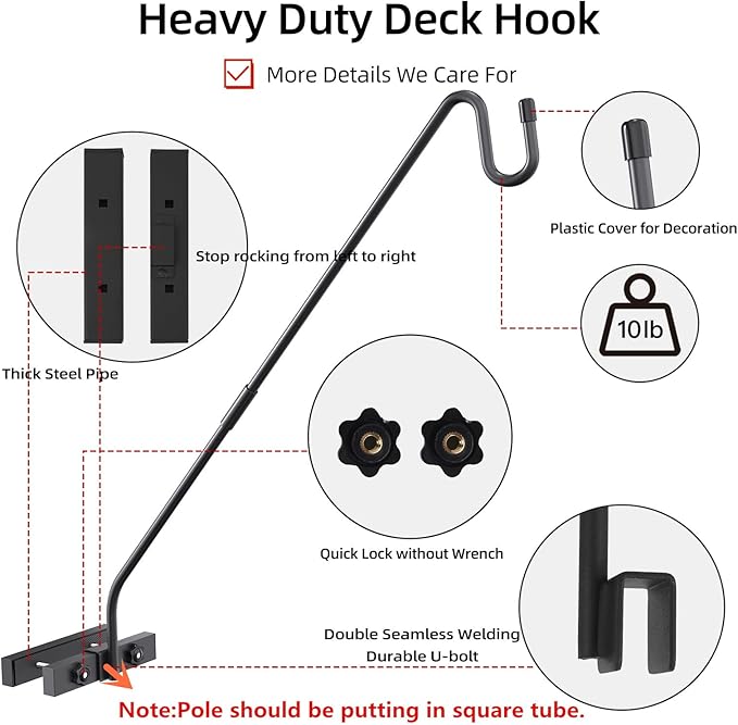 Monalife Deck Railing Plant Hanger Outdoor-Deck Hook Railing Mount，Metal Bird Feeder Hanger for Deck Railing,Fence Shepherds Hooks Pole Bracket for Hanging Hummingbird Feeder,Planter,Flower Baskets