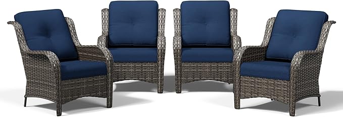 Joyside 4 Piece Wicker Patio Furniture Set, Rattan Patio Chairs with High Back, Deep Seating, Wide Armrest, Thickened Cushions, Outdoor Furniture for Deck, Porch Use
