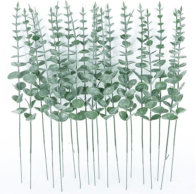 Tinsow 26 Pcs Artificial Eucalyptus Stems Faux Eucalyptuses Real Touch Leaf Wedding Bouquet Centerpiece Filler Home Decor (Green, 26)