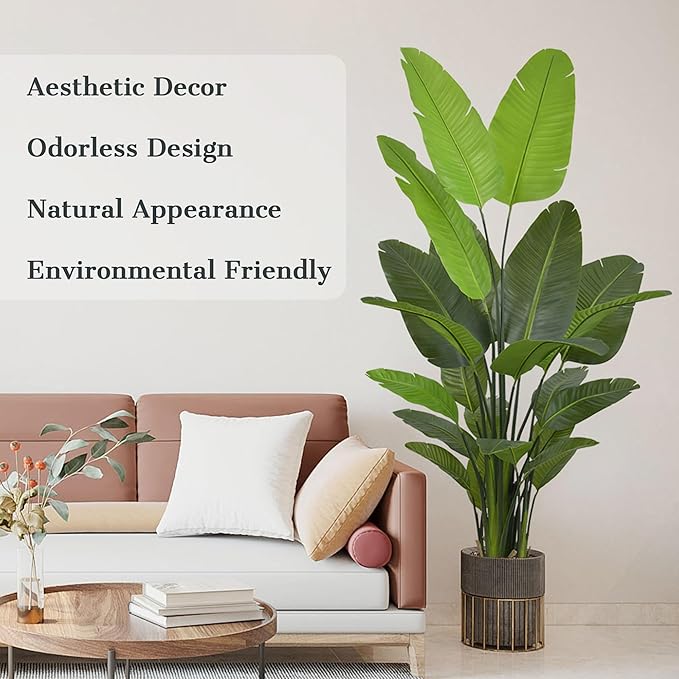 Bird of Paradise Plant Artificial 7ft - Tall Faux Plants Indoor with Realistic Trunks and 22 Vivid Leaves, 84 Inch Fake Tropical Floor Plants in Pot for Home Living Room Bedroom Office Indoor Decor