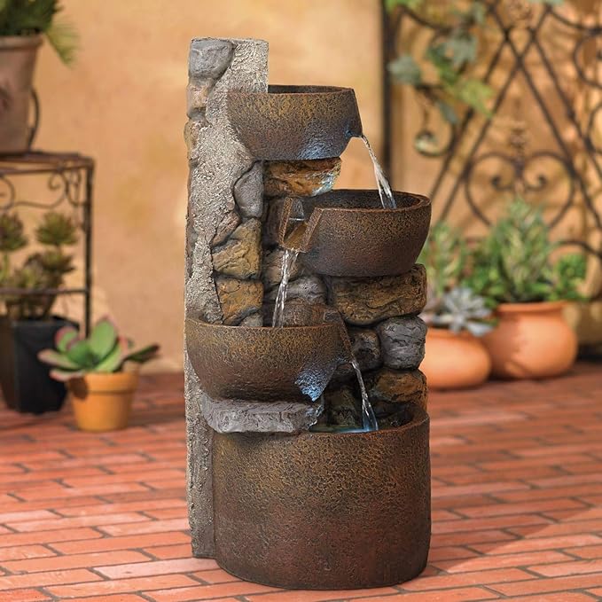Ashmill Urn 29" High Large Rustic Indoor Outdoor Decor Faux Stone Floor Fountain with Light LED Standing Waterfall Bowl Tiered Water Feature for Outside Garden Patio Yard Backyard - John Timberland