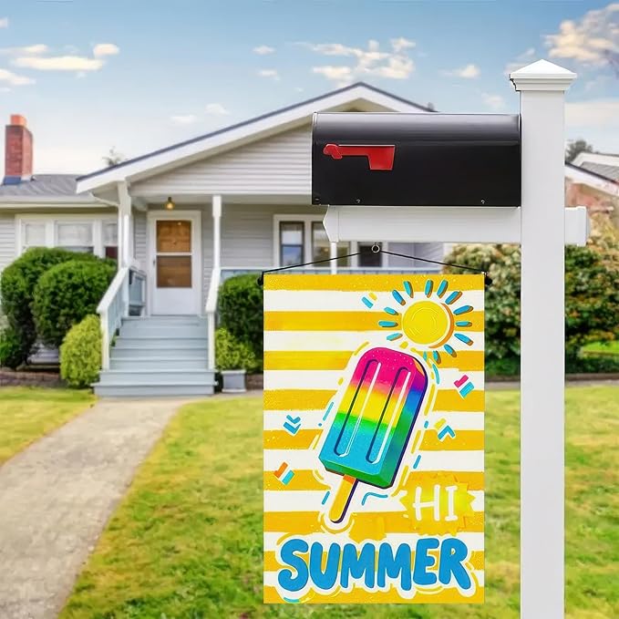 Summer Garden Flags 12x18 Double Sided Summer Banner Beach Gardens Flag Bright Popsicle Sun Design Holiday Outside Decorations Yard Flags for Seasonal Decoration in Yard and Garden