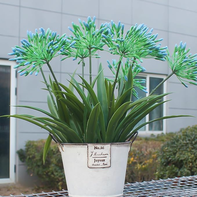 HIFORESTAR Artificial Flowers Fake Blue Plants Outdoor Spring Summer Decoration Realistic Faux Greenery for Front Door Porch Planter