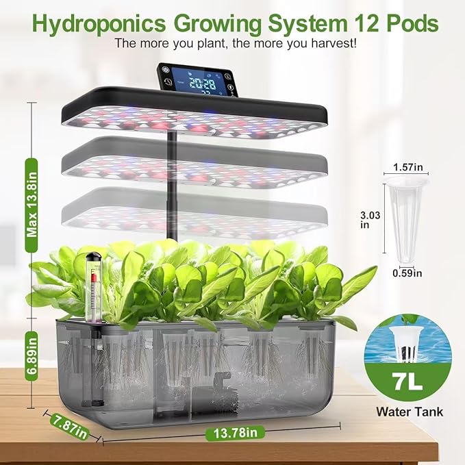 Hydroponics Growing System Kit with Seeds: 12 Pods Indoor Herb Garden Kit with LED Grow Light Plant Germination Kit Aeroponic Healthy Fresh Herbs Vegetables Hydroponic Planter for Home Kitchen Office
