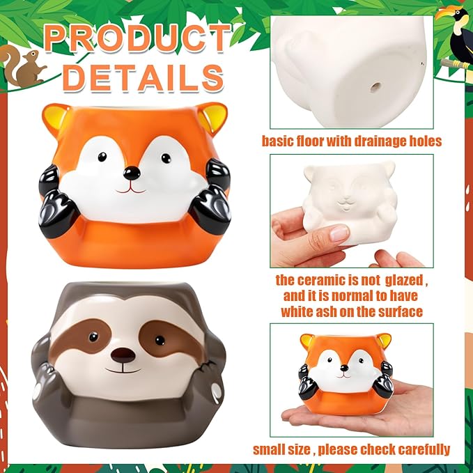 Chuangdi 6 Sets DIY Ceramic Succulent Pots Paint Animal Planters Unpainted Plant Flower Pot Paintable Ceramic Painting Kit Drainage Hole Color Paints Paintbrushes Palettes for Craft(Novel Style)