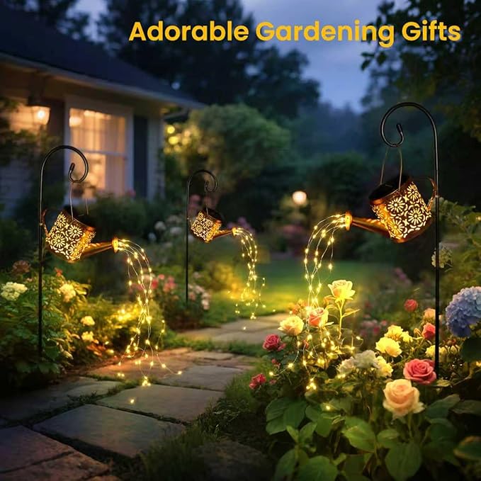 X-PREK Solar Garden Lights Outdoor Decoration, Metal Solar Watering Can Lights Outdoor Waterproof, Small Patio Light Yard Lawn Pathway Decor, Gardening Gifts for Women Mom Grandma