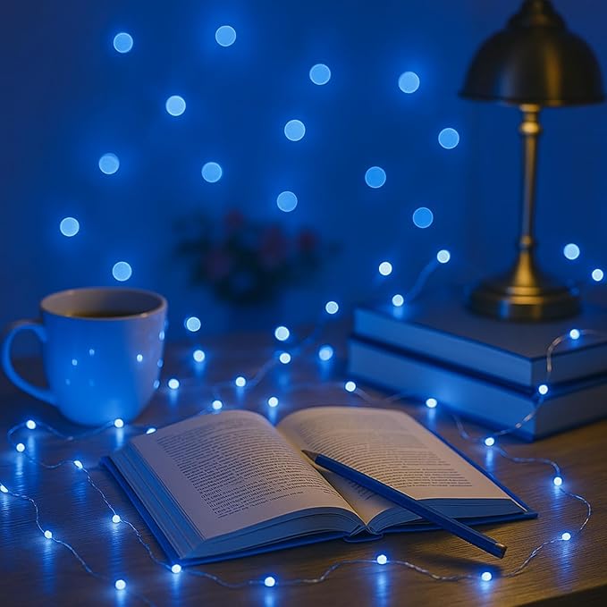 2 Pack Total 200 LED Fairy Lights Battery Operated String Lights with Remote & 8 Modes, 33FT Waterproof Copper Wire Battery Powered Twinkle Lights for Outdoor Christmas Parties Decoration Blue