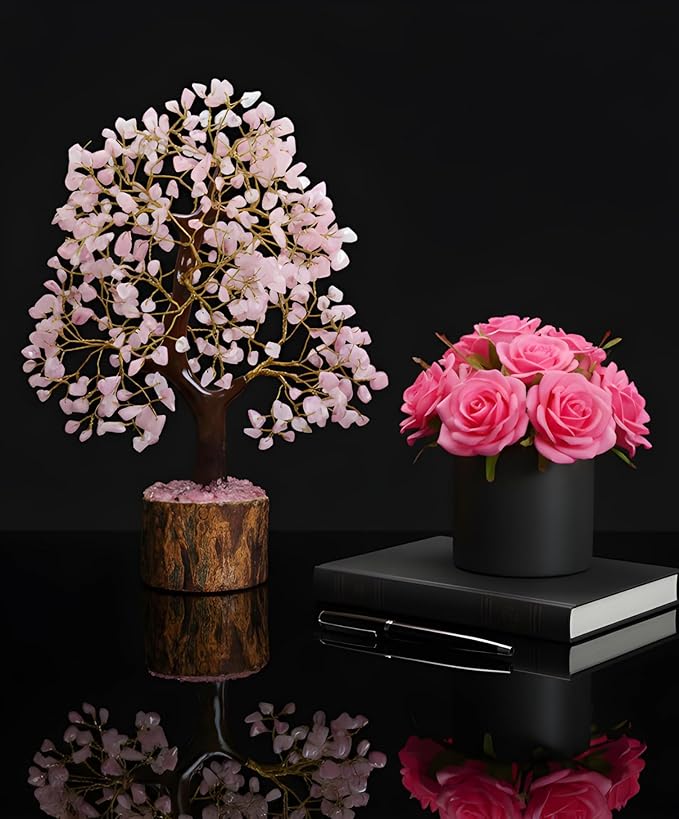 BOMBAY CRYSTALS EXPORT Rose Quartz Crystal Tree of Life – Handmade Healing Gemstone Money Tree for Positive Energy, Good Luck & Prosperity | Home & Office Decor | Gift for Women & Mom