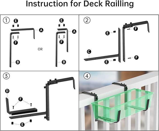 Y&M 6 PCS Adjustable Window Box Brackets for Planter Box, Heavy Duty Wall Mounted Hooks Hangers for Flower Baskets Holder Durable, Hanging Brackets for Fence Patio Garden Balcony