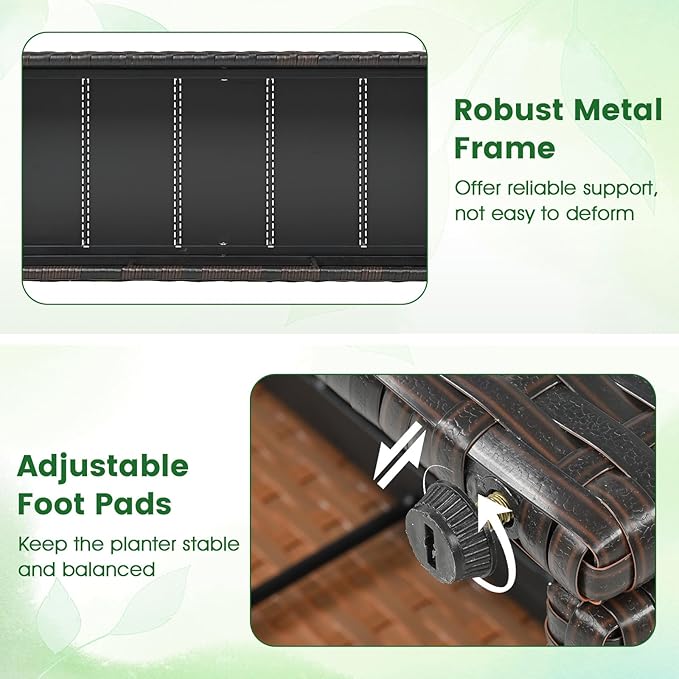 HAPPYGRILL Raised Garden Bed with Trellis, Wicker Planter Box w/Privacy Screen, Liner, Drainage, Outdoor PE Rattan Elevated Garden Bed for Climbing Plant Vine Flower (1, Brown, 29" x 11" x 49")