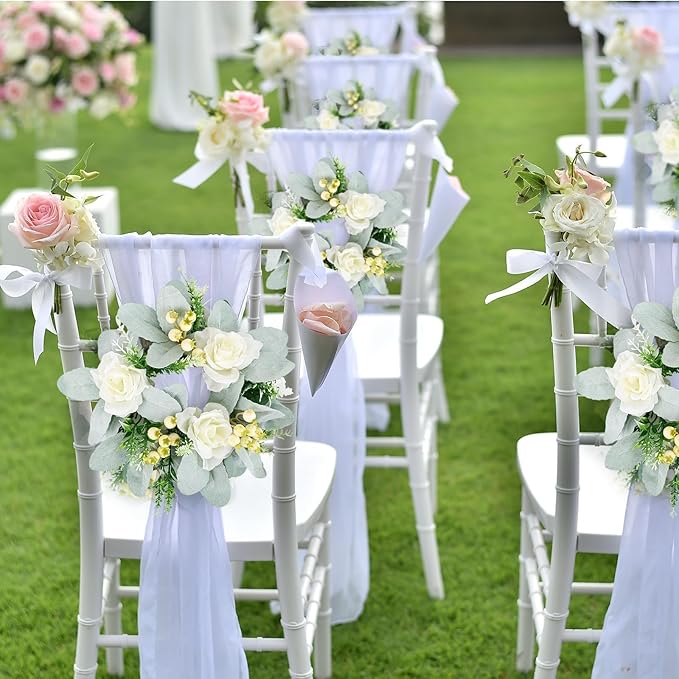 6 Pcs Wedding Rose Candle Rings Swag Wreath Artificial Floral Wreaths with Lamb Leaf Flower Candle Rings Candleholders Garland for Pillar Centerpiece Party Table Wall Window Farmhouse Decor