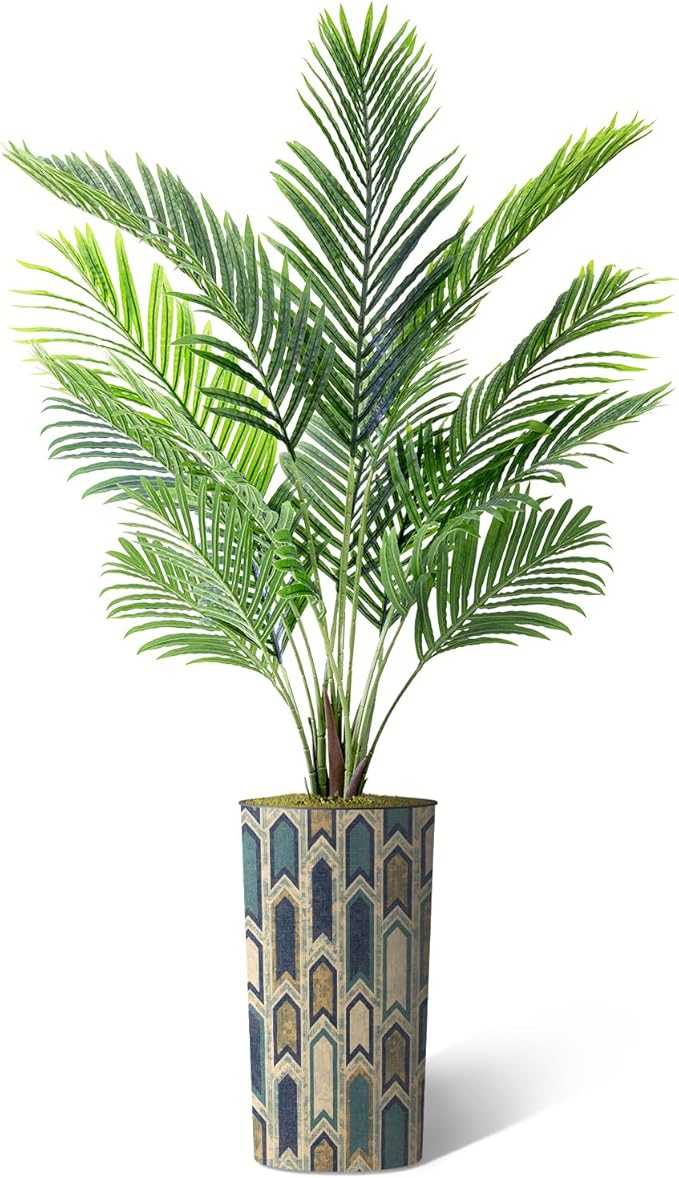 Artificial Tree in Modern Polygon Pattern Effect Planter, Fake Areca Tropical Palm Silk Tree for Indoor and Outdoor Home Decoration - 66" Overall Tall (Plant Pot Plus Tree)