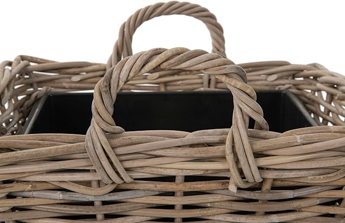 Kouboo Rectangular Rattan Planter Basket 1.25 Gallon Capacity Plastic Pot Liner with Drain Holes Included No Saucer Indoor and Outdoor Use