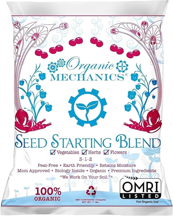 Organic Mechanics Seed Starting Potting Soil Blend, 16 Quarts – Provides Optimal Seed Germination with Coconut Coir, Aged Pine Bark, Rice Hulls, and Worm Castings – Peat-Free & Eco-Friendly