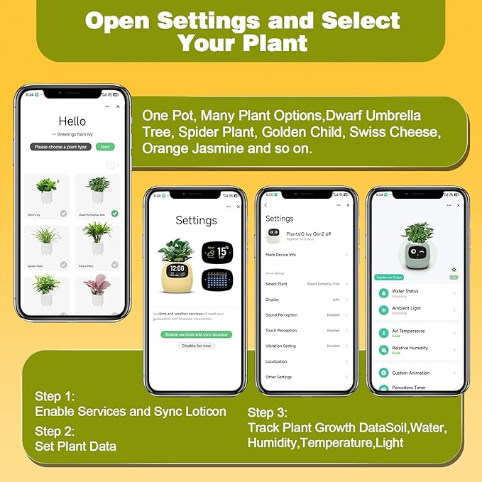 Plantsio AI Smart Pot for Plants with App Control, Self-Watering, Visual Display & 80ml Reservoir, Digital Plant Pot Supports 100+ Plants, Pomodoro Timer, Clock & Calendar,Desk & Office Planter-Green