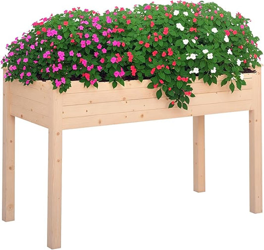 Outsunny Raised Garden Bed with Legs, 48" x 22" x 30", Elevated Wooden Planter Box, Self-Draining with Bed Liner for Vegetables, Herbs, and Flowers Backyard, Patio, Balcony Use, Natural