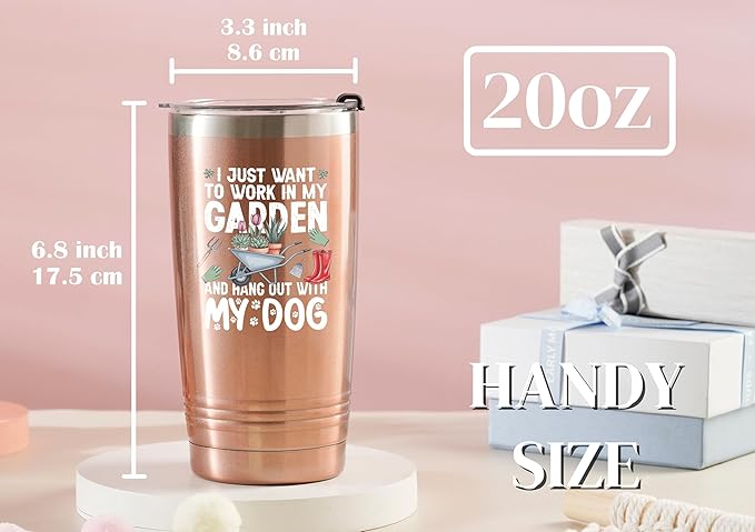 Onebttl Gardening Gifts for Women, Tumbler for Plant Lovers, Gardeners - 20oz Double Wall Vacuum Insulated Stainless Steel Cups - Gift for Birthday, Christmas - Dog