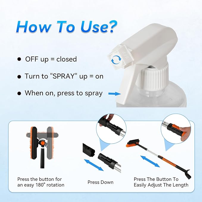 6 in 1 Snow Shovel & Snow Brush with Windshield De-Icer & Ice Scraper for Cars, Trucks, SUVs,40" Extendable & Bendable Thicken Aluminum Tube for Easy Roof Cleaning,180° Pivoting Head & EVA Grip