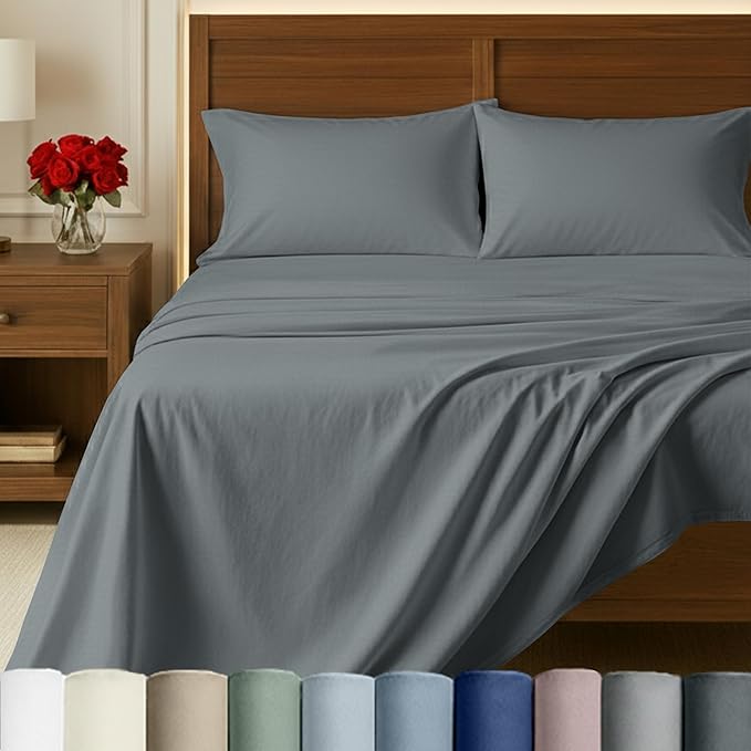 California Design Den 100% Egyptian Cotton Bed Sheets Full, Certified Authentic Deep Pocket Full Size Sheets Set, Soft and Breathable Sateen, Luxury Cotton Sheets (Grey, Full)