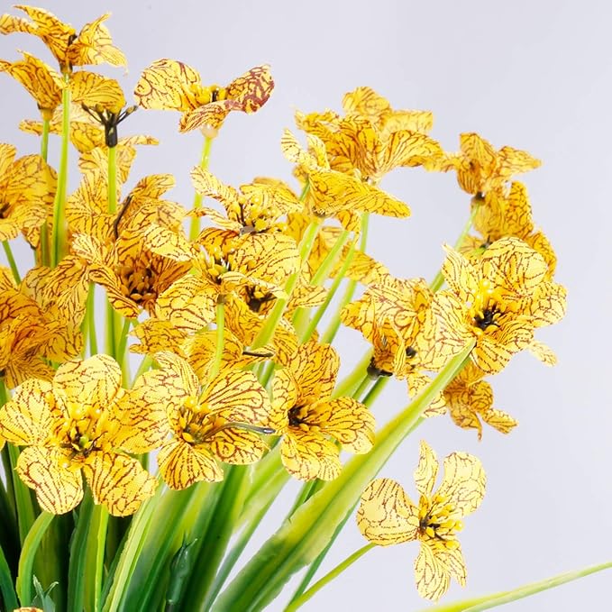 JEMONG 20 Bundles Artificial Flowers Outdoor UV Resistant Fake Flowers No Fade Faux Plastic Plants Garden Porch Window Box Decorating (Yellow)…