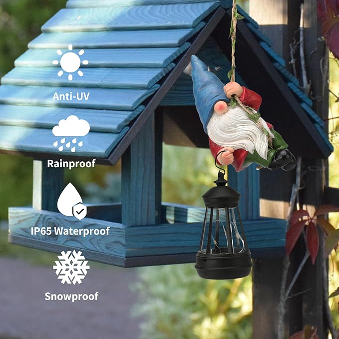 Solar Hanging Gnome Garden Statues Climbing Rope Gnome with LED Lantern Spring Outdoor Decor Tree Hugger Yard Porch Wall Fence Decoration Christmas Easter Birthday Gift for Mom Women