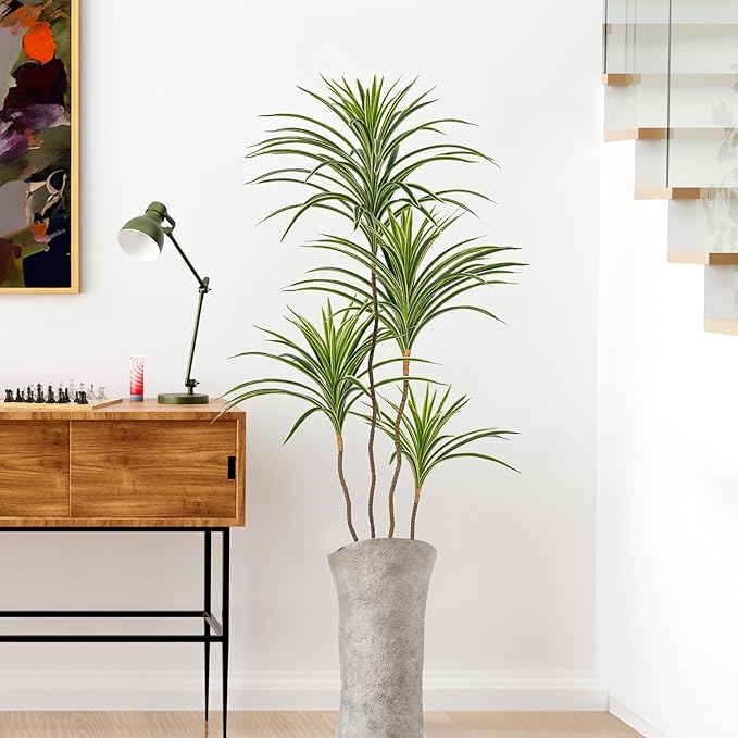 YEPDIN Artificial Dracaena Plants Indoor, 4 ft Faux Tropical Floor Plants Indoor, Tall Fake Yucca Silk Tree in Pot, Artificial Trees for Home Office Decor Indoor Outdoor Housewarming Gift