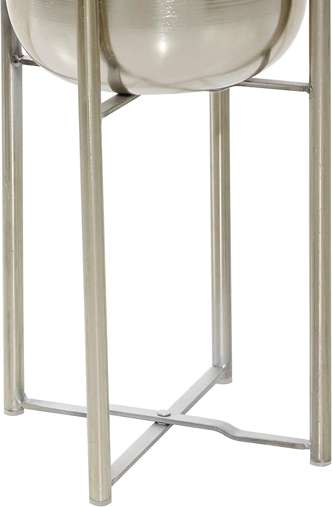 Deco 79 Metal Indoor Outdoor Planter Deep Recessed Dome Large Planter Pot with Removable Stand, Set of 2 Planters 19", 22"H, Silver