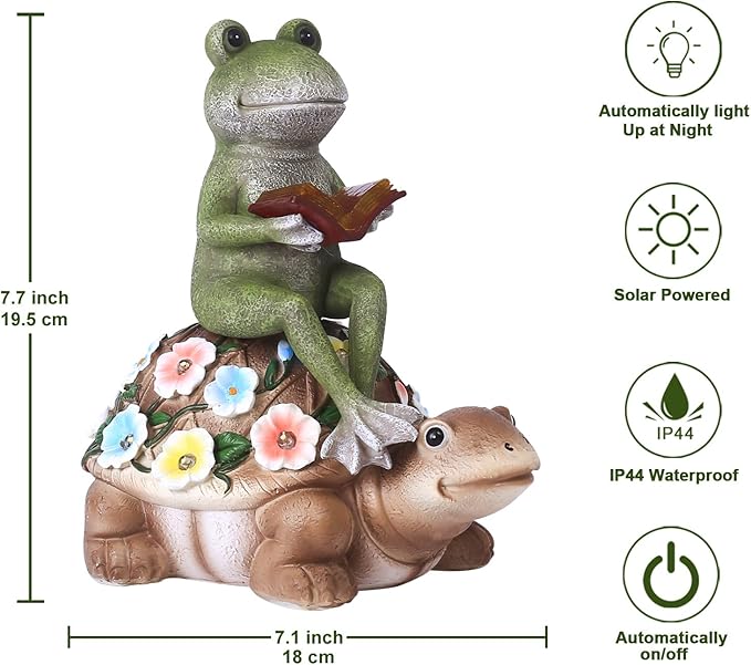 Nacome Solar Frog Riding Turtle for Garden Decor - Outdoor Statues for Patio,Yard,Balcony Ornament,Turtle Gifts for Women/Mom/Grandma,Mom's Best Gift