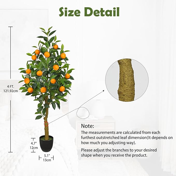 Artificial Orange Tree 4ft Fake Fruits Plant in Pot Large Fake Floor Plants Faux Trees Indoor Orange Decorations for Home Living Room Office