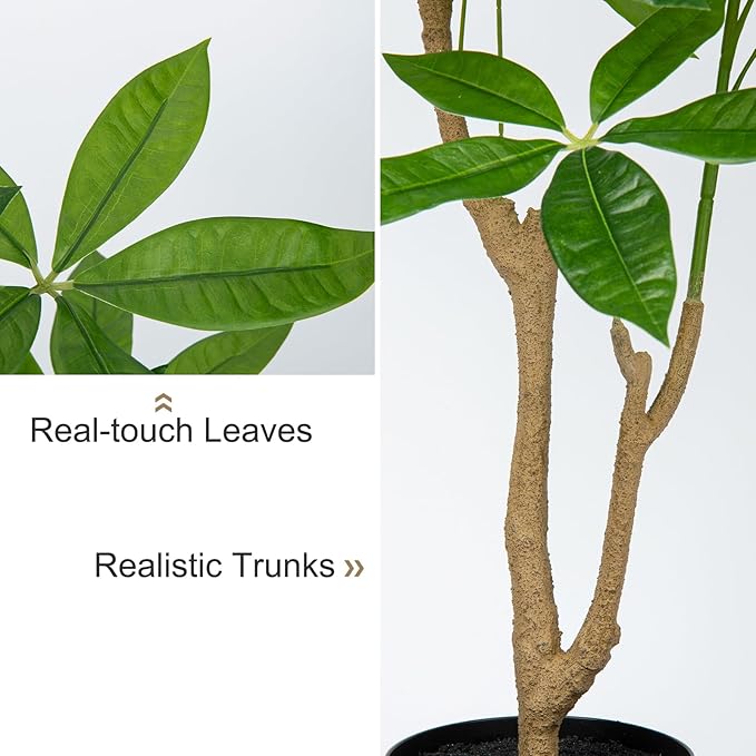 3FT Fake Money Tree Plant Indoor Potted Plants Artificial Pachira Money Tree Tall Faux Plants in Black Pot Good Luck Excellent Gift Fortune Plants for Home Office Decor