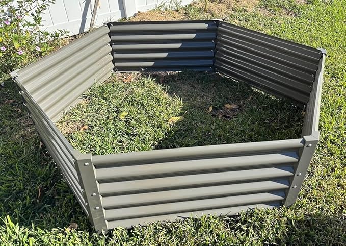 A ANLEOLIFE 6 Set Hexagon Galvanized Raised Garden Beds Outdoor,70x60x18in Metal Planter Box for Planting Vegetables Flowers Herb, Anti-Rust & Easy-Setup, Quartz Grey