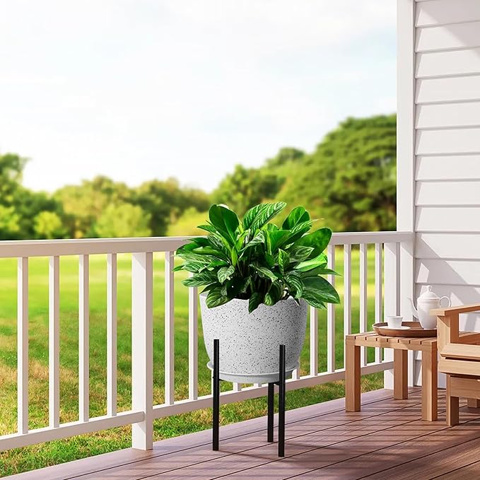 UOUZ 12inch Large Plant Pot, Modern Plastic Planter with High Driange Holes and Saucer for Indoor Outdoor Garden Plants and Flowers, White Speckles