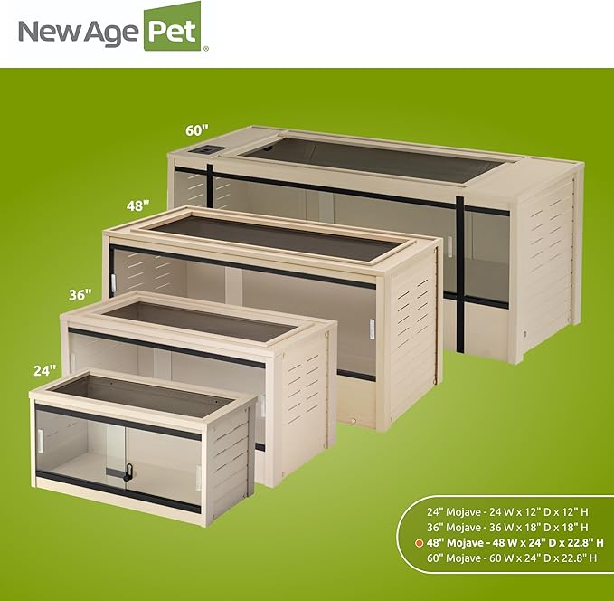 New Age Pet ECOFLEX 48" Wide Large Reptile Habitat, Mojave Lounge for Snakes, Tortoises & Lizards in Maple, Black & Grey, Easy Assembly, Sliding Glass Doors & Mesh Top