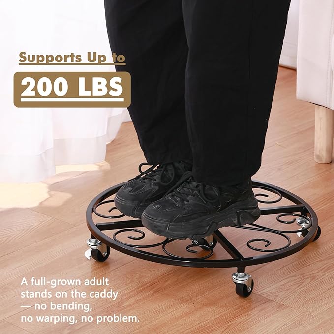 4 Pack Plant Caddy with Wheels 18 Inch Rolling Plant Stand for Large Plants Heavy Duty Plant Rollers Metal Plant Dolly Rustproof Planter Stand Wrought Iron Plant Stands Flower Cart Outdoor