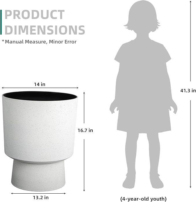 Ultym 16.75"H Urn-Style Tall Planters, 2-Pack Modern Large Flower Pots for Outdoor Indoor, 2-in-1 Design Plant Containers for Garden Patio Yard Balcony Porch or Home Decor, White Terrazzo, UV-Protect