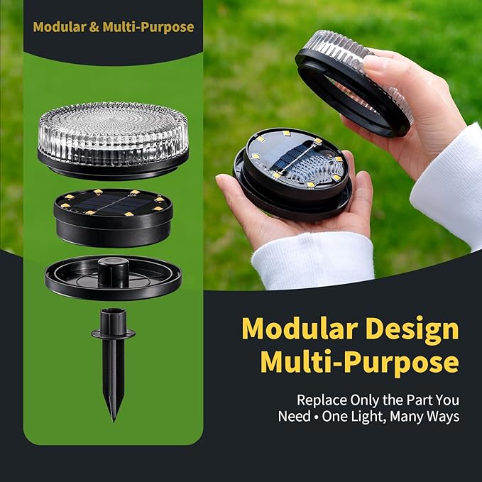 Glass Solar Pathway Lights with Bubble Style, Modular-Design Waterproof In-Ground Light for Patio Pathway Lawn Yard Deck Walkway, Decorative Disk Lighting for Garden Bed, Warm White (2 Pack)