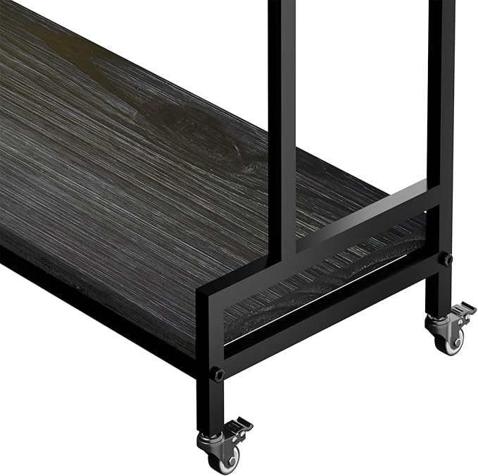 YCCO Plant Stand Indoor with Wheels 37” H, Rolling Plant Shelf Rack Outdoor,Metal Plant Stands with Solid Wood for Multiple Plants,Industrial Ladder Plant Flower Shelf for Garden,Living Room,Black