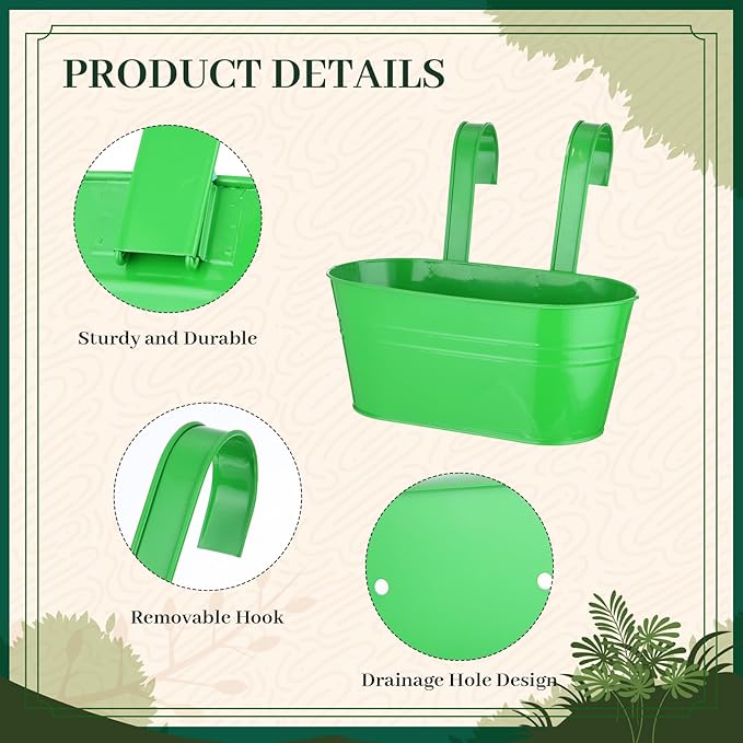 Romooa 16 Pcs Hanging Flower Pots Planters for Outdoor Metal Iron Wall Flower Planter Baskets for Railing Fence Balcony Garden Yard Home Indoor Decoration with Detachable Hooks (Colorful)