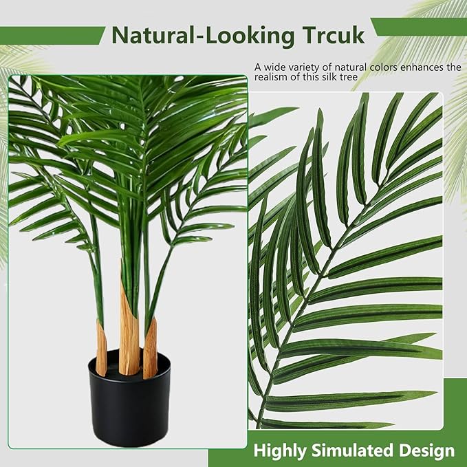 Artificial Palm Tree Indoor 4ft, Large Fake Tropical Areca Palm Tree with 13 Trunks, Faux Dypsis Lutescens Floor Plant in Pot for Indoor Outdoor Home Office Decor & Housewarming Gift